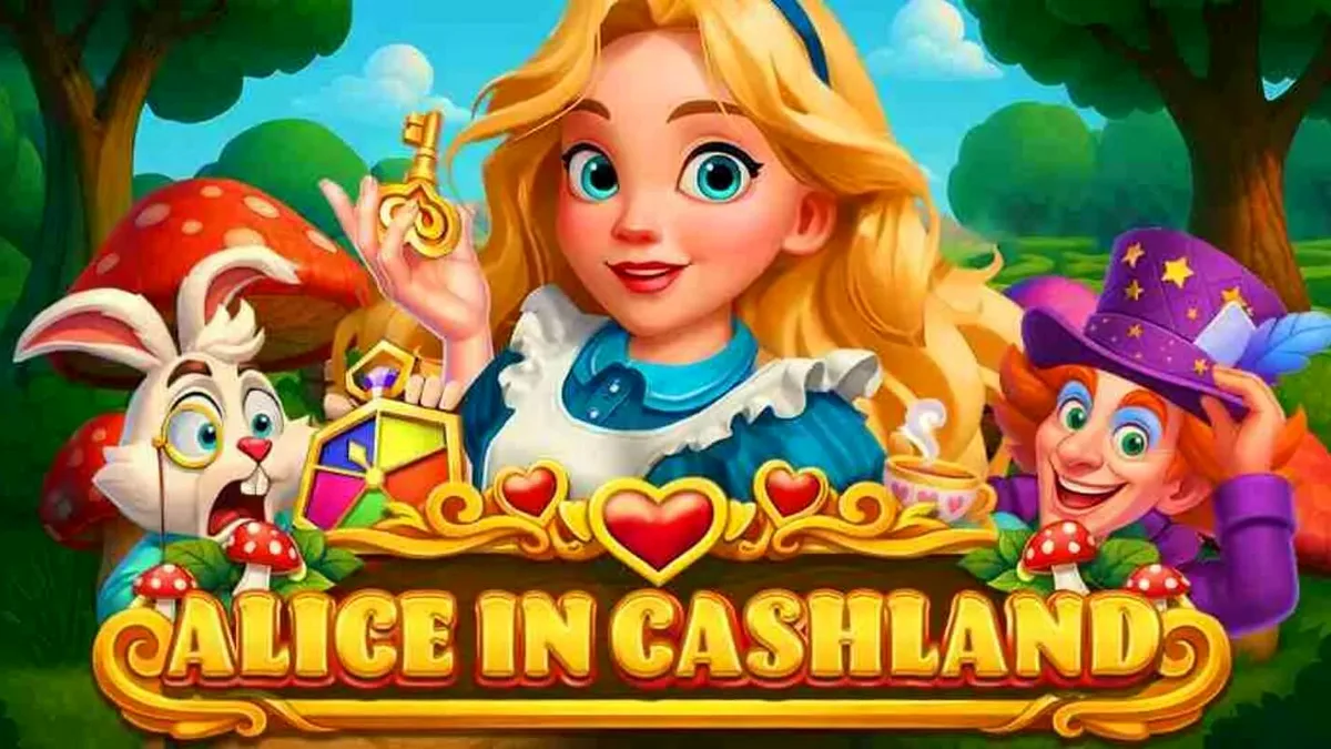 Tampilan visual slot Alice in Cashland dengan tema Wonderland yang memukau