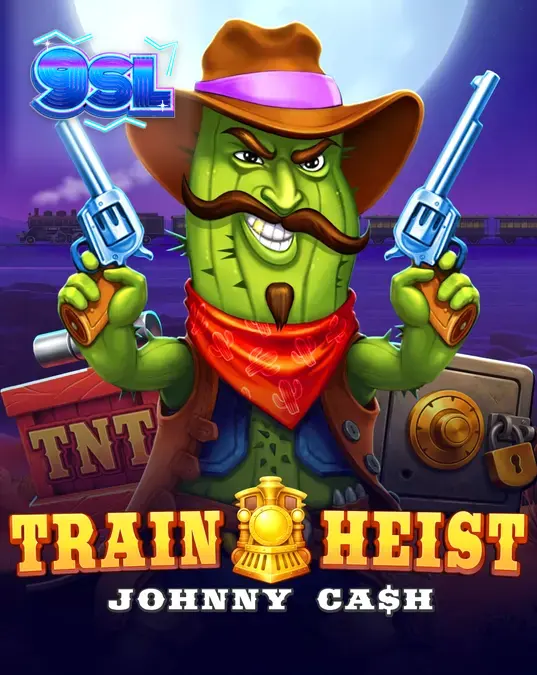 Tampilan visual permainan slot Train Heist Johnny Cash dengan tema koboi